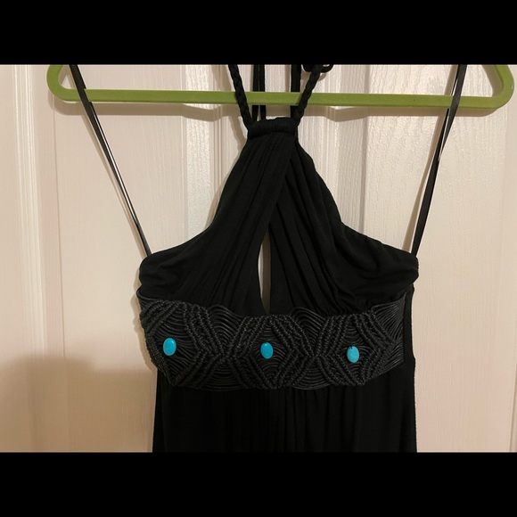 Sky Black Halter Dress with Turquoise Stone Embellishments - Picture 5 of 6